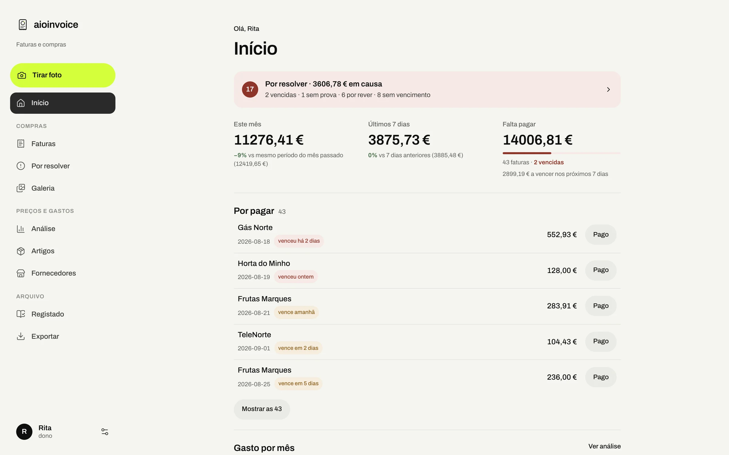 aioinvoice: On the desktop: what needs checking and what is still to pay.