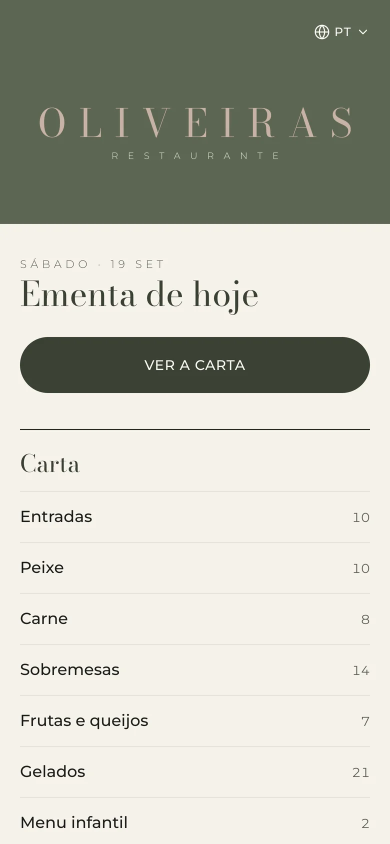 Restaurante Oliveiras: QR code menu at the table: the day's menu and every dish by category