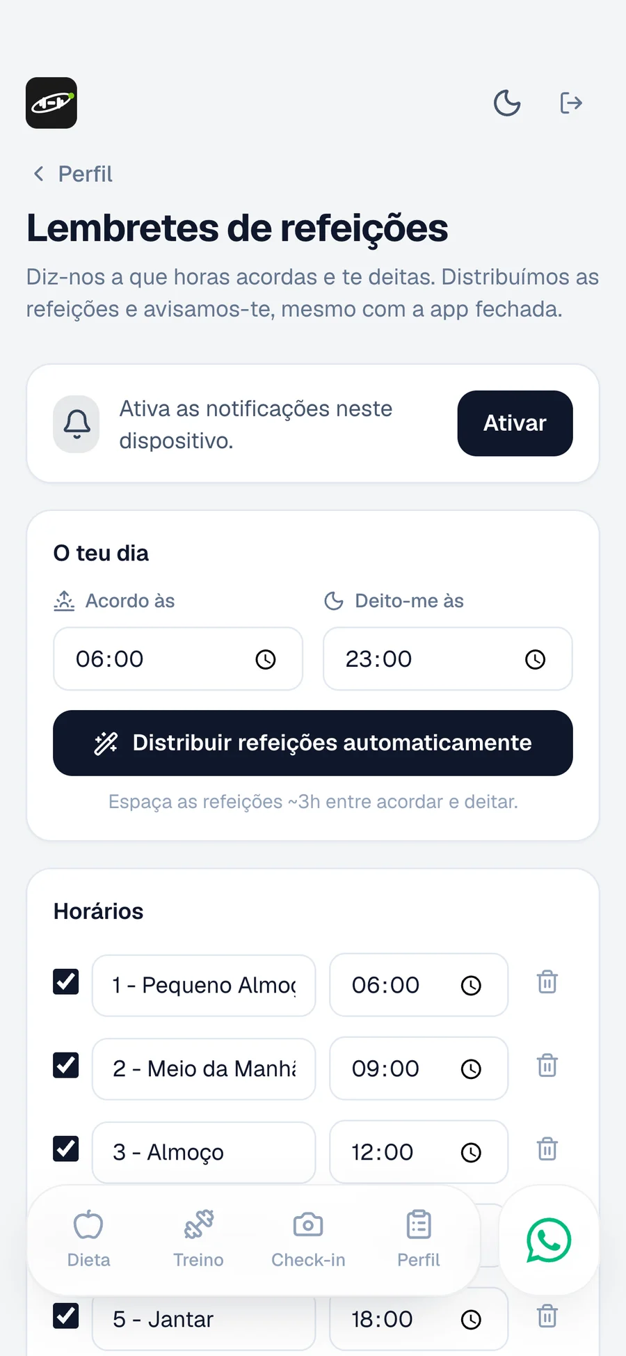 aiocoach: The client app: meal plan, reminders and profile.