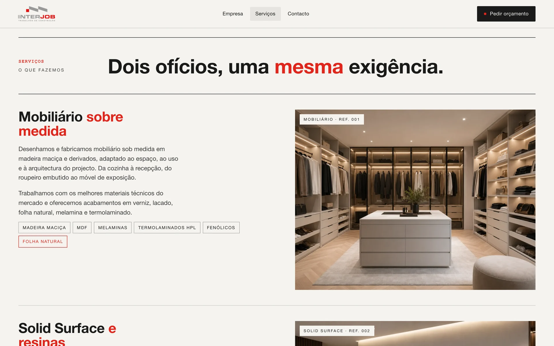 Interjob: Services: custom furniture and Solid Surface