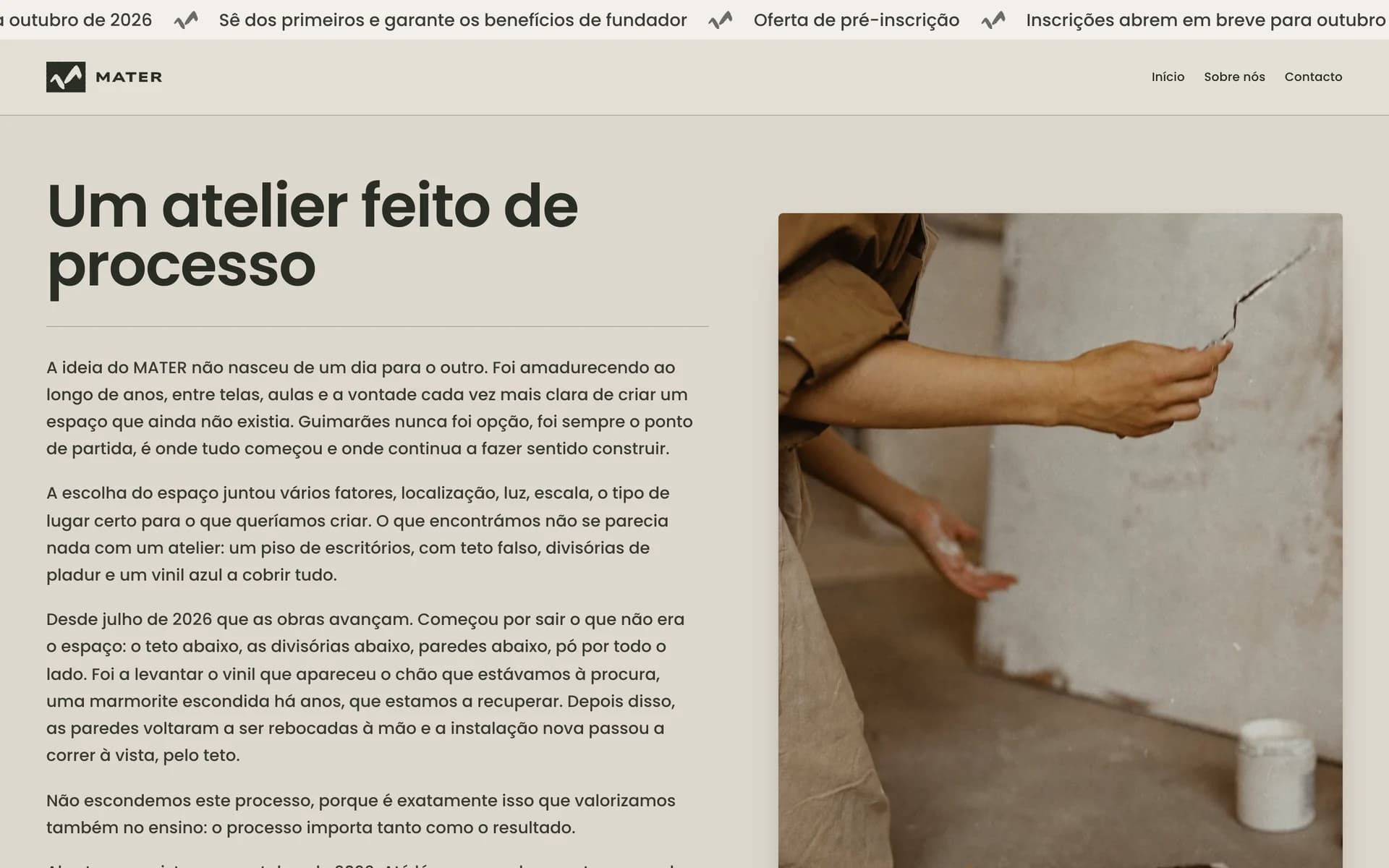 Atelier Mater: The studio's story on the About page